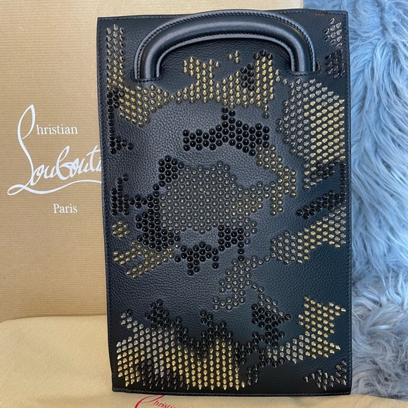 NEW! CHRISTIAN LOUBOUTIN Spiked TricTrac Portfolio Convertible Bag - Picture 3 of 14